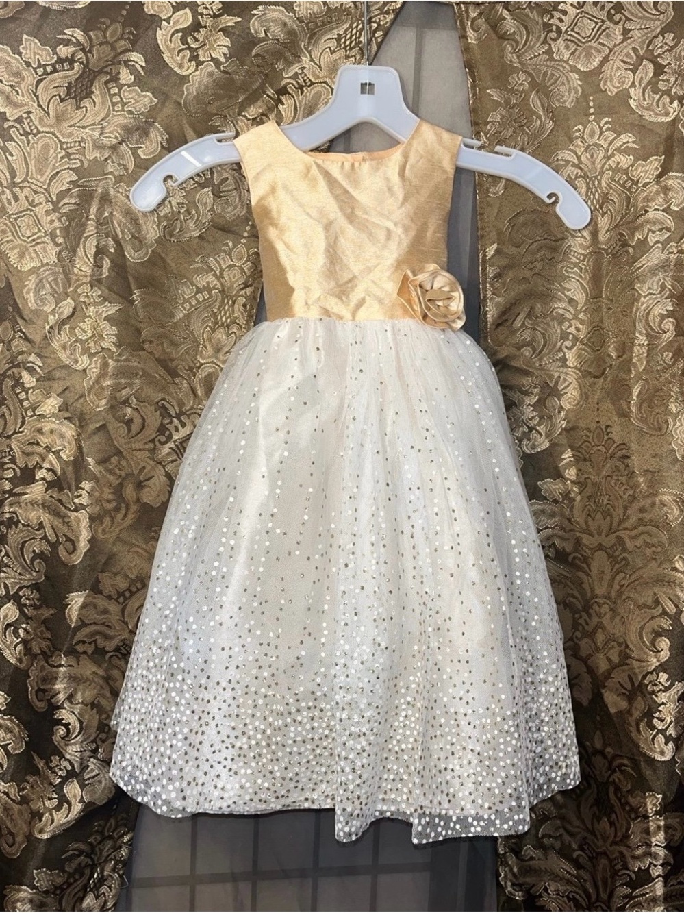 Holiday Editions Gold Bodice Ivory Sequin Tulle Party Dress